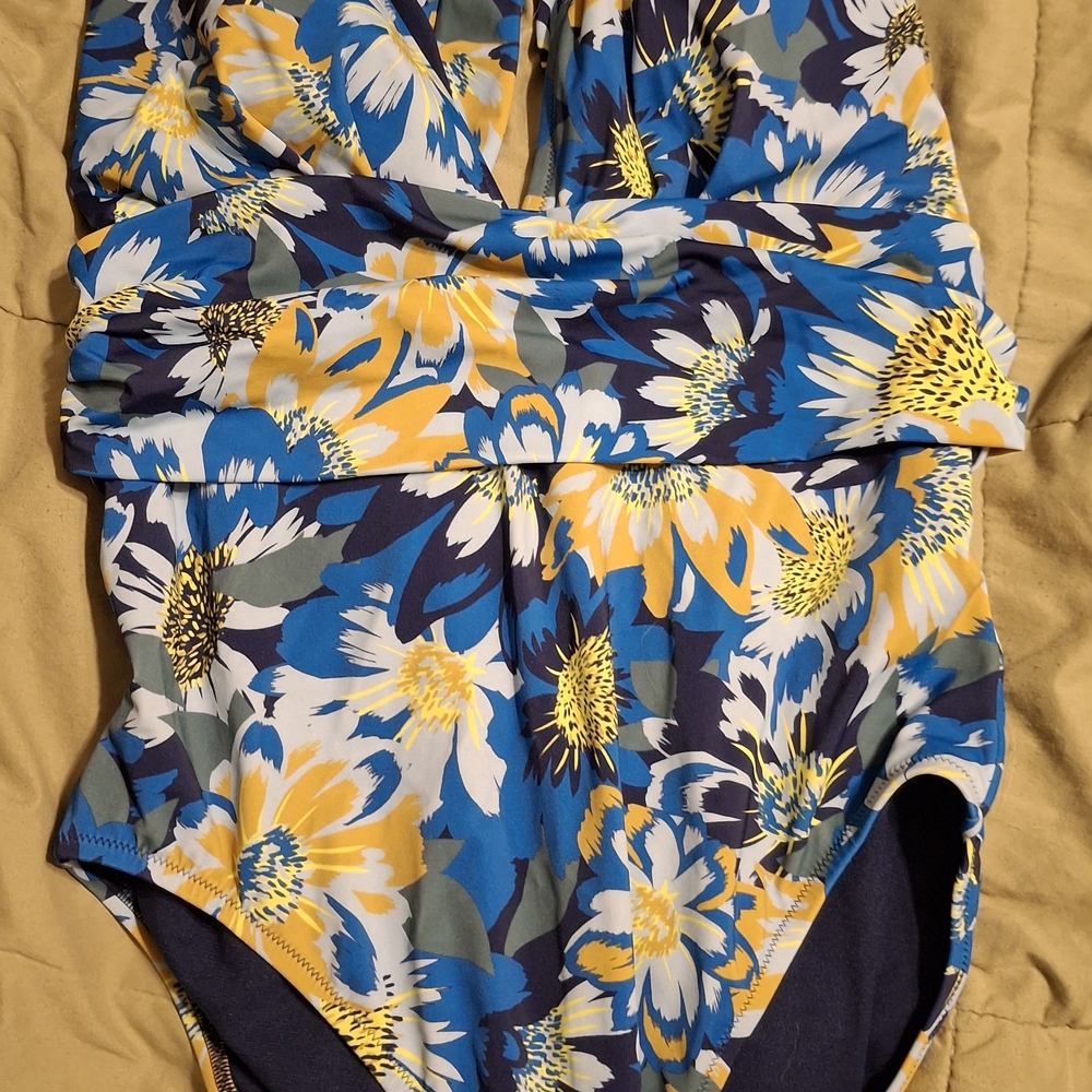 Adore Me Navy and Yellow Swimsuit